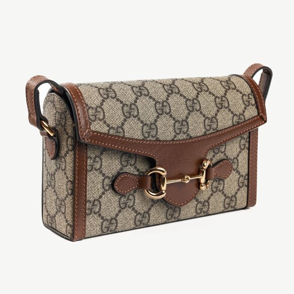 Gucci "Gucci Horsebit 1955" Beige & Dark Brown GG Supreme Mini Bag - Picture 2 of 13